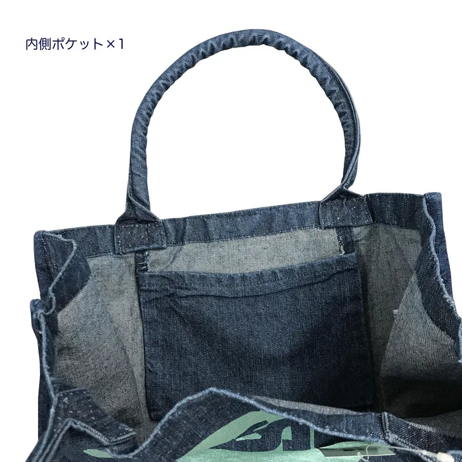 Denim tote bag with metallic print (indigo)
